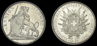 SCHWYZ, 5 Franken, 1867 (Richter 1070a; D-T 52; KM. X S9). Minor scuffing and bright from past cleaning, otherwise...