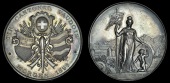 VAUD, Tir Cantonal Vaudois, Morges, 1891, a silver medal by H. Bovy, three shields and rifles, rev. civic deity...