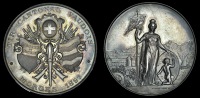 VAUD, Tir Cantonal Vaudois, Morges, 1891, a silver medal by H. Bovy, three shields and rifles, rev. civic deity...