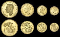 George VI (1936-1952), Proof set, 1937, comprising Five Pounds, Two Pounds, Sovereign and Half-Sovereign [4]....