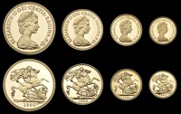 Elizabeth II (1952-    ), Proof set, 1980, comprising Five Pounds, Two Pounds, Sovereign and Half-Sovereign [4]....