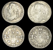 Charles II (1649-1685), Second coinage, Quarter-Dollars, 1676, 1677, read · carolvs ·, pellet stops both sides,...