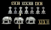 19th (Queen Alexandra’s Own Royal) Hussars Insignia, comprising an officer’s die stamped silver plated Dannebrog...