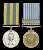 Pair: Private J. Hastie, Black Watch

Korea 1950-53, 1st issue (19091507. Pte. J. Hastie. B.W.) number partially...