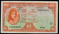 Ten Shillings, 9 July 1943, 71G 063510, code letter M, Brennan-McElligott signatures (LTN 21; Pick 1D). Very fine to...
