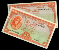Ten Shillings (2), 1 October 1945, 84H 060357, 27 October 1945, 88H 000104, Brennan-McElligott signatures (LTN 26a;...