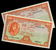 Ten Shillings (2), 30 September 1946, 15J 071771, 12 October 1946, 17J 051542, Brennan-McElligott signatures (LTN...
