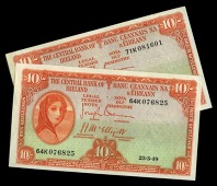 Ten Shillings (2), 23 March 1949, 64K 076825, 30 March 1949, 71K 081601, Brennan-McElligott signatures (LTN 26a;...