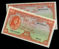 Ten Shillings (2), 12 September 1951, 16N 022820, 22 October 1952, 22N 801248, Brennan-McElligott signatures (LTN...
