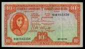 Ten Shillings, 20 December 1939, 93E 045356, Brennan-McElligott signatures, final date of issue (LTN 13; Pick 1B)....
