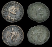 Diocletian (284-305), Folles (2), both London, 303-5, unmarked issue, revs. genio popvli romani, naked Genius...