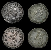 Maximianus (Second reign, 306-308), Folles (2), both London, 307, first reduction, rev. genio pop rom, naked Genius...