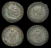 Galerius (Cæsar, 293-305), Folles (2), both London, 297-303, unmarked issue, rev. genio popvli romani, naked Genius...