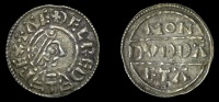Kings of Wessex, Æthelred I (865-71), Penny, Wessex Regular Lunettes type, Dudda, aedelred rex around diademed bust...