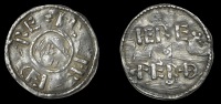 Kings of Wessex, Alfred the Great, Penny, Phase III, Two Line type, London style, Hereferth, æl fr ed re around...