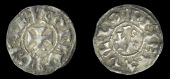 France: Carolingian period, Charles the Bald, Denier, Melle, carlvs rex f around cross pattée, rev. met + vllo...