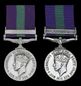General Service 1918-62, 1 clasp, Malaya, G.VI.R. (2) (...20210 Pte. A. Golding. Warwick.; 4452167 Pte. A. Robson....