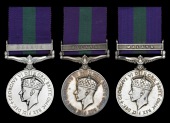General Service 1918-62, 1 clasp, Malaya, G.VI.R. (3) (21126556 Cpl. A. Mathieson. B.W.; 2930139 Cpl. W. Petrie....