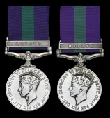 General Service 1918-62, 1 clasp, Malaya, G.VI.R. (2) (3856967 Sgt. F. A. Burgess. K.O.Y.L.I.; 22739536 Pte. E....