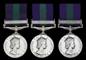General Service 1918-62, 1 clasp, Malaya, E.II.R. (3) (23239627 Tpr. H. Bellamy. K.D.G.; 22804242 Tpr. P. W....