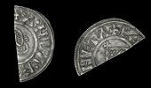 Danes of York, Anlaf Sihtricsson (First reign, 941-4), cut Halfpenny, Triquetra type, Farmann, ·a·nl·a·f...