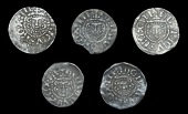 Henry III (1216-1272), Long Cross coinage, Pennies (5), all class III, of Exeter, London, Newcastle, Norwich and...