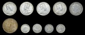 Canada, Victoria, 20 Cents, 1858 (KM. 4); 5 Cents (3), 1858, 1888, 1899 (KM. 2); Edward VII, 25 Cents (3), 1909 (2),...