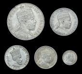 Ethiopia, Menelik II, Birr, EE1889a (KM. 5); Half-Birr, EE1889a (KM. 4); Quarter-Birr, EE1889a (KM. 3); Gersh,...