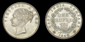 India, EIC, Victoria, Rupee, 1840, type I, Calcutta, 19 berries on wreath, crescent on ribbon bow (Stevens/Weir...