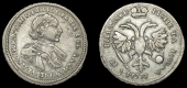 Russia, Peter I, Poltina, 1720, Kadashevsky, ermined mantle, rosette on shoulder, 12.53g/12h (Diakov 20; Sev. 456)....