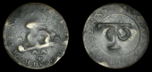 Double Island Issues, St Vincent-Tortola, Black Dogg, a counterfeit Cayenne 2 Sous, rev. countermarked with incuse t...