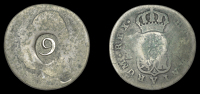 St Bartholomew (St Barts), Issues post-1821, Nine Stuivers, a Charles III, Spanish Réal, Madrid, obv. countermarked...