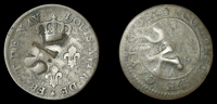 St Christopher (St Kitts), Black Dogg (value Threehalfpence, c. 1802), a Cayenne 2 Sous [1782/9a], possibly genuine,...