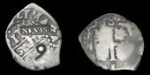 Nevis, Nine Doggs, c. 1801 (valued at One Shilling and Threehalfpence), a Charles II, cob Réal, 1690, Lima, rev....