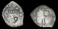 Nevis, Nine Doggs, c. 1801 (valued at One Shilling and Threehalfpence), a Charles II, cob Réal, 1690, Lima, rev....