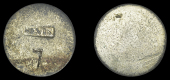 Nevis, Seven Doggs, c. 1801 (valued at Tenpence-Halfpenny), a silvered flan (size of a Spanish 1 Réal), one side...