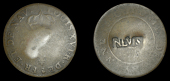 Nevis, Black Dogg, a counterfeit Cayenne 2 Sous, rev. countermarked nevis raised within a crude rectangular indent,...
