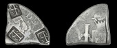 St Lucia, Issues of c. 1800-01, Three Escalins, Charles III, a cut quarter-segment of a Spanish-American 8 Réales,...