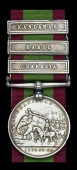 Afghanistan 1878-80, 3 clasps, Charasia, Kabul, Kandahar (1684. Pte. A. Fulcher, 9th. Lancers.) pitting from Star,...