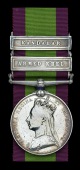 Afghanistan 1878-80, 2 clasps, Ahmed Khel, Kandahar, top clasp a tailor’s copy (10579. Sergt. J. Wood. R.E.)...