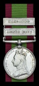 Afghanistan 1878-80, 2 clasps, Ahmed Khel, Kandahar (1944. Pte. H. Wright. 2/60th. Foot.) pitting from Star, nearly...