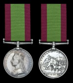 The Second Afghan War Medal awarded to Private J. Smith, 66th Foot, who was killed in action at the Battle of...