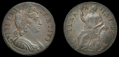 William III (1694-1702), Halfpenny, 1699, type 2 (BMC 675; S 3555). Nearly extremely fine with a hint of original...