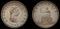 George III (1760-1820), Pre-1816 issues, Proof Halfpenny, 1806, in bronzed copper, faint die cracks by b and second...