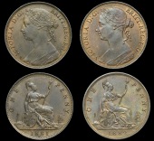 Victoria (1837-1901), Pennies (2), 1881h dies Pp, 1882h dies Rp (F 108, 114; BMC 1724, 1728; S 3955) [2]. Extremely...