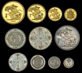 Victoria (1837-1901), Proof set, 1887, comprising Five and Two Pounds, Sovereign and Half-Sovereign, Crown to...