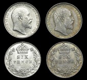 Edward VII (1901-1910), Sixpences (2), 1902, 1908 (ESC 3597, 3604 [1785, 1792]; S 3983) [2]. First extremely fine or...