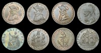 Hampshire, Emsworth, Kempson’s mule Halfpence (3), revs. Britannia, 9.46g/6h (DH 21), ship, 8.87g/6h (DH 29b),...