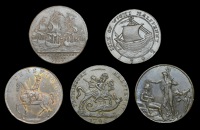 Hampshire, Newport (Isle of Wight), Robert Wilkins, Halfpenny, 1792, 10.28g/6h (DH 46); Petersfield, Kempson’s...