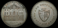London, Barbican, Skidmore’s London and Westminster series, Penny, 1797, type 5, Ironmongers’ Hall, rev. City...